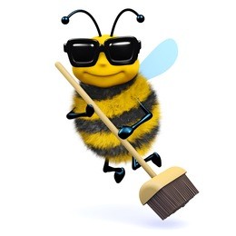 3d render of a bee with a broom