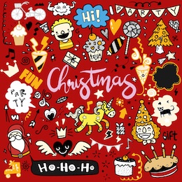 illustration, cute hand drawn doodles, set of christmas design element in doodle style,sketchy  hand drawn doodle cartoon set of objects on the merry christmas theme 