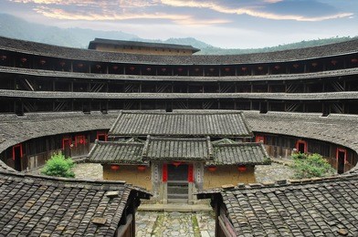 hakka roundhouse tulou walled village located in fujian, china