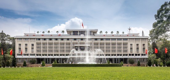 reunification palace, landmark in ho chi minh city, vietnam. or independence palace (dinh thong nhat), is a landmark in ho chi minh city, and was home and workplace of president of south vietnam.