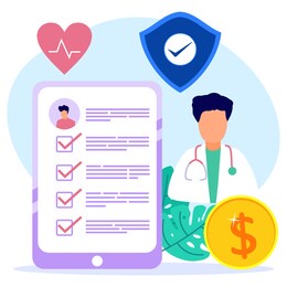 vector illustration of health insurance concept, doctors filling out medical insurance forms, health insurance for patients. suitable for web landing pages, ui, mobile apps, banner templates.