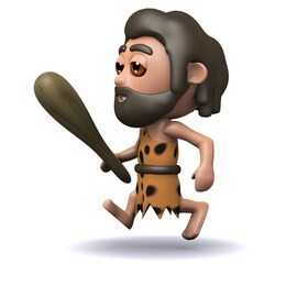 3d render of a caveman running with his club in hand