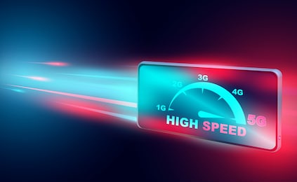 high speed internet concept. 5g network on smartphone broadband networks speed. isometric flat design vector illustration