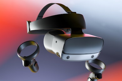 vr 3d 360 headset glasses goggles in futuristic grey-orange l light. high quality 3d illustration