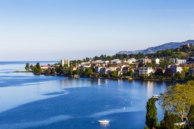 aerial view onto surrounding buildings in montreux