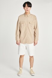 men's beige long sleeves shirt mockup minimal outfit