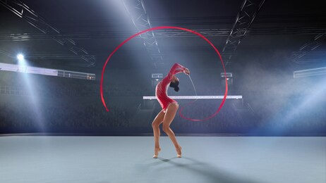 rhythmic gymnast in professional arena.