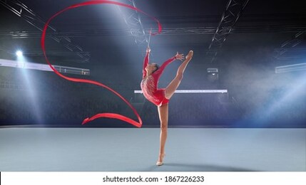 rhythmic gymnast in professional arena.