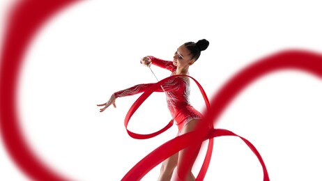 rhythmic gymnast isolated on white.