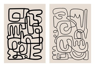 mid century modern minimalist art print. abstract contemporary aesthetic backgrounds set. continuous one line doodles drawing.