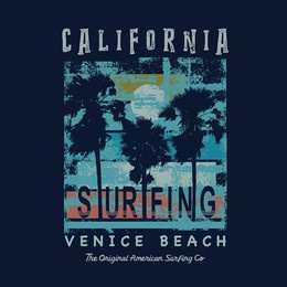 vector illustration on the theme of surfing and surf in california. vintage design. grunge background. sport typography, t-shirt graphics, print, poster, banner, flyer, postcard