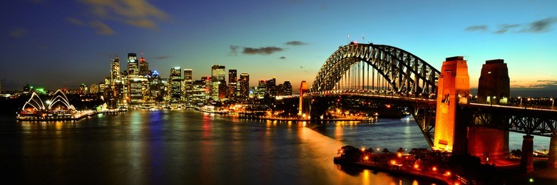 sydney harbour night time panorama viewed from kirribilli in north sydney