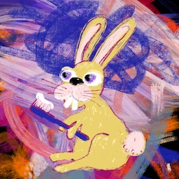 kids dentist brushing teeth yellow rabbit