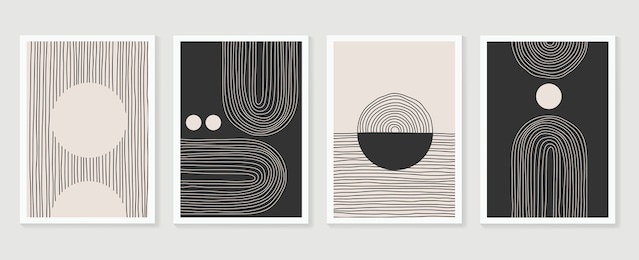 
abstract wall arts vector collection.  black and white organic shape art design for poster, print, cover, wallpaper, minimal and  natural wall art. vector illustration.