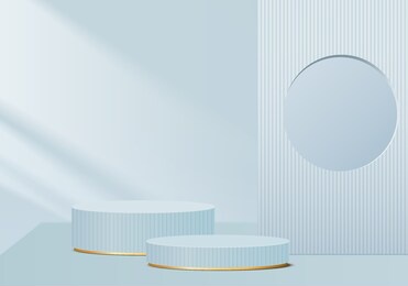 podium 3d abstract minimal scene with geometric platform. cylinder background vector 3d rendering with podium. stand for cosmetic products. stage showcase on pedestal modern 3d studio blue pastel
