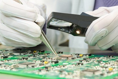 quality control of electronic components on pcb in laboratory high-tech factory