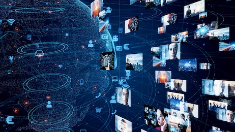 visual contents concept. social networking service. streaming video. communication network.