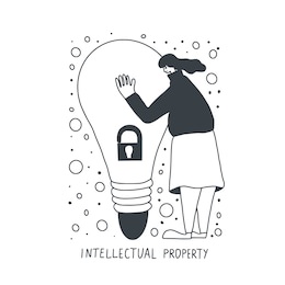 intellectual property concept. young woman dressed in skirt and 	sweater trying to protect her idea isolated on white background. cute female person hugging a huge bulb. 