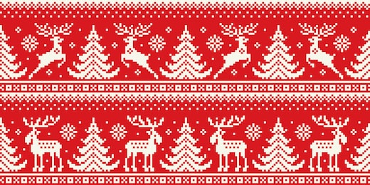 christmas pixel pattern with deers and elks in the winter forest. traditional nordic seamless striped ornament. scheme for knitted sweater pattern design