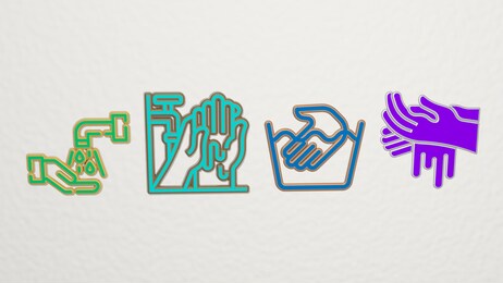 hand wash 4 icons set, 3d illustration