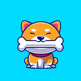 cute shiba inu dog eating bone cartoon vector icon illustration. animal nature icon concept isolated premium vector. flat cartoon style