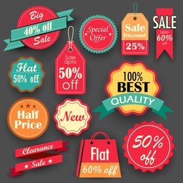 illustration of different sale and discount tags in flat style for promotion