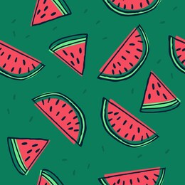 seamless vector pattern. sliced watermelons. fun print for fabrics or wrapping paper. summer fruit, super refreshing and sweet. theme: kitchen, food, citrus, pink, red, lines.