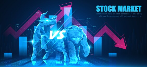concept art of bullish vs bearish in futuristic idea suitable for stock marketing or financial investment