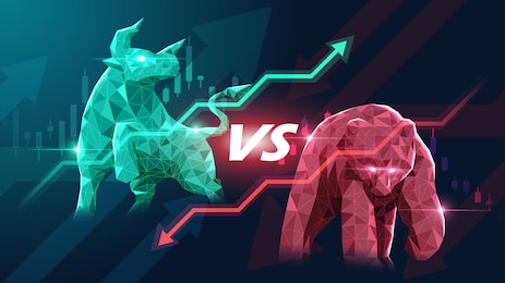 concept art of bullish and bearish stock market in futuristic idea suitable for stock marketing or financial investment
