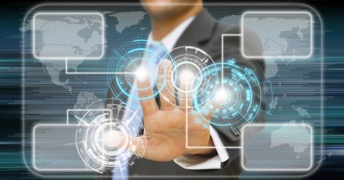 businessman using tactile interface with his fingers