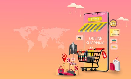 shopping online on mobile application concept marketing and digital vector.