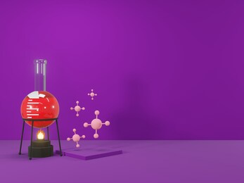 3d render - 3d image scientific equipment, laboratory equipment, collection of test tubes and flasks with colorful liquid, 