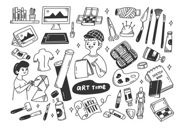 artist and the equipments doodle