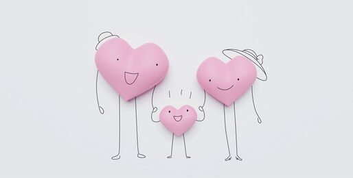 3d of hearts characters as symbols of love and family.  happy family day.  insurance concept.