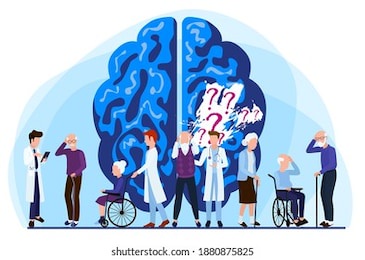 alzheimer's disease patients concept. lapse of memory. medical care is provided to people with brain diseases and memory loss.