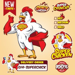 cartoon super hero chicken mascot logo template