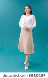 smart woman portrait on blue