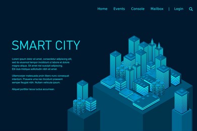 isometric futuristic town with skyscrapers. smart city technology for business and life. intelligent buildings. business center with skyscrapers. smart city isometric illustration
