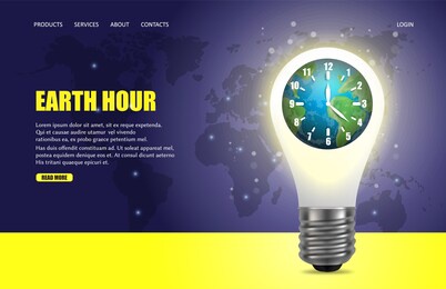 earth hour website template, web page and landing page design for website and mobile site development. earth hour worldwide energy saving annual environmental campaign.