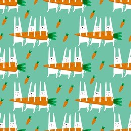 seamless vector pattern with rabbits and carrots. 
