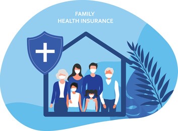 family life and health insurance concept, family buy insurance to protect family vector illustration. heath care, insurance and  