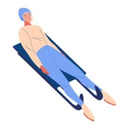 woman riding luge sled. vector cartoon character in helmet. professional winter sportsman  isolated on white