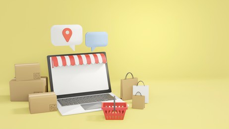 online shopping concept,e-commerce, 3d rendering 3d illustration