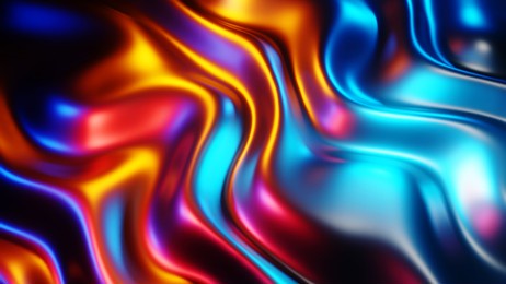 abstract background, liquid metal waves with neon colors, interesting texture 3d render illustration.