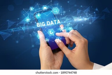 female hand holding smartphone with big data inscription, modern technology concept
