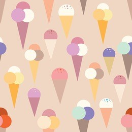 lovely ice - cream cones seamless background pattern. vector illustration