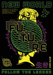 future text with statue vector translation: "stay alive." design for t-shirt graphics, banner, fashion prints, slogan tees, stickers, flyer, posters and other creative uses