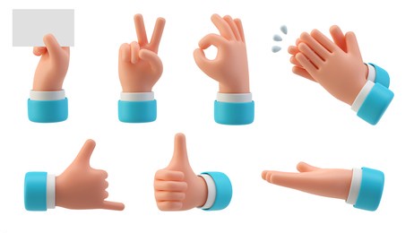 hands gestures 3d cartoon friendly funny style isolated on white background