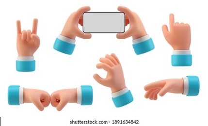 hands gestures 3d cartoon friendly funny style isolated on white background