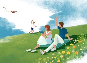 illustration of family having picnic in park
